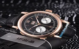 Wysokiej jakości danych danych 42 mm 403041 Big Date Black Dial Automatyczne mechaniczne męskie zegarek Rose Gold Case Skórzanie Starp Sport Desigte1507289