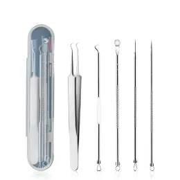 Tweezers de cílios de cílios 5pcs aço inoxidável acne kit de remoção de cravo de acne acne acne manchas de espinha agulhas de removedor de pimple