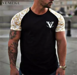 YEMEKE Brand TShirts Summer Short Sleeve Oneck Stripe Printed Loose Slim T shirt Mens Tops Tee 2107165568249