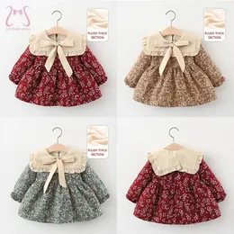 Girl Dresses Sweet Baby Dress Spring Autumn Long Sleeve Children Clothing Kids Floral Winter Warm Velvet 0-3 Y Toddlers Costume