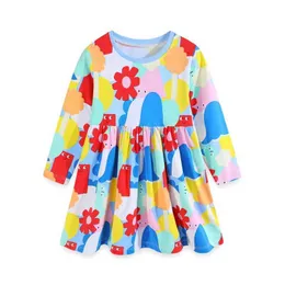 Vestidos de menina pulando medidores 2-7t Flores de princesa Prind Girls Lindos para o outono Spring Toddler Kids Costume de manga longa Baby Dressl2405