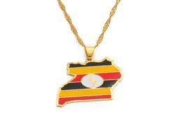 Colares pendentes Anniyo Uganda Map Flag Colar Jóias de cor de ouro Uganda Mapas para homens 1551216670562