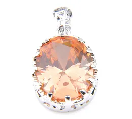 LuckyShine Fashion Special Oval Pendants Jewelry Wedding Party Champagne Morganite Stone Silver Plated 925 för kvinnor Pendant Neckl5974788