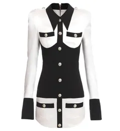 Premium New Style Top Quality Original Design Women039s Satin Dress Slim Classic Pack hip Dress BlackWhite Contrast Color3310046