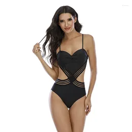 Kvinnors badkläder Sexig mesh Monokini One Piece Swimsuit Push Up Women 2024 Black Ruched Bathing Suit Swimming Suits