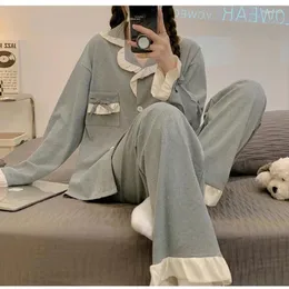 Mulheres femininas femininas pijamas terno cardigan calça defesa em casa desgaste primavera outono solto respirável de manga longa Jacquard SleepCoat Thin