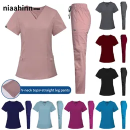 Kort ärm Hospital Doctor Uniforms Spa Uniforms Dental Clinic Scrubs Passar Pet Grooming Veterinary Nurse Accessories 240504