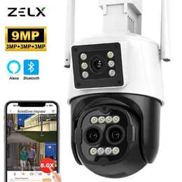 9MP 4K HD Wi -Fi IP -камера Outdoor 8x Zoom Three Lens Dual Screen Ptz Cam Auto Tracking 8MP Security Video Surveillance CCTV Alexa 240422