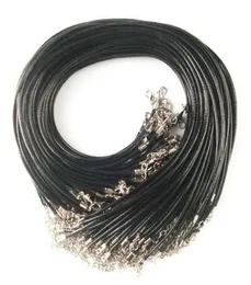 Cheap Black Wax Leather Necklace Beading Cord String Rope 45cm Extender Chain with Lobster Clasp DIY jewelry component9301009