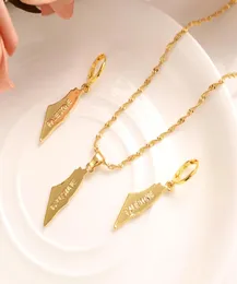 18 K Grzywny solidny żółty złoto Kolczyki wisiorek Palestyna Naszyjnik Honor Charms Party Jewelry Sain Women8336025