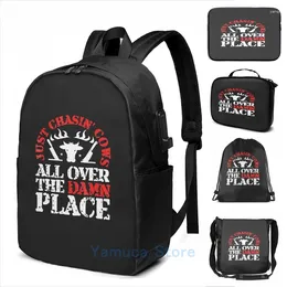 Backpack Graphic Print Just Chasing Cows All Over The Damn Place T-shirt Farm USB Charge Men School Travel Laptop Bag