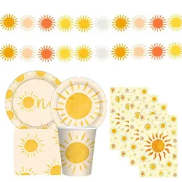 Einweg -Geschirr 1 Set Bohemian Sun Haveable Tischgeschirr Banner für Suns First Birthday Party Decoration Geschenktüte Q240507