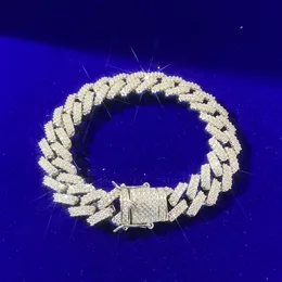 Pulseiras de jóias finas GRA VVS S925 Silver 14mm Full Wide Moissanite Zircon Hip Hop Bracelets Chain Chain