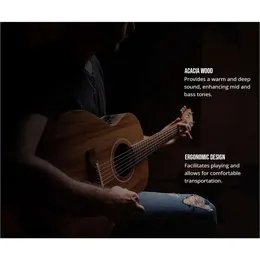 Bamboo Acoustic Electric Guitar Travel Acacia 38 Complete Beginner Kit للبالغين والمراهقين - حقيبة أزعج ، اختيار ، موالف ، سلاسل ، كابو ، حزام ، بيكغوارد ، قضبان الجمالون