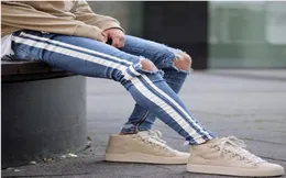 Fashion Mens Slim Bleistift Jeans Weiß gestreiftes dünne Denimhose mit Taschen gewaschene Streetstyle -Hosen7772611