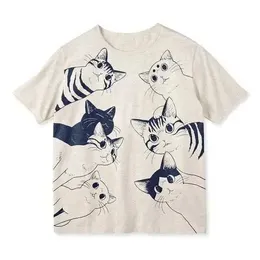 T-shirt feminina Vintage Summer Hip Hop Harajuku Vintage Cat Print Plus Size T-Shirt Strt SLVE SLVE SLVE CASUAL CASSURA DE FULHAS Y2K Punk Clothing Y240506