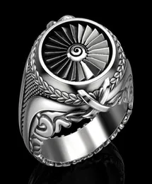 Nova chegada Creative Heavy Metal Turbine Ring Europeu e American Punk Men039s Vintage RET Silver Plated Ring Jewelry2333041