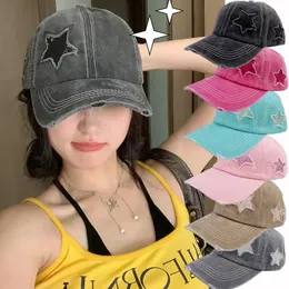 Y2K Star Baseball Cap Women Men Girls Apt Cappone Summer Hat Sun Protection Hat Top Top Denim Cappelli a coda di cavallo di cotone 240426 240426