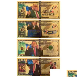 Dekoracja partyjna Trump 2024 Banknot 45. Prezydent American Gold Foil Dollar Bill Ustaw fałszywe pieniądze pamiątkowe monety upuszczone del dhxgg