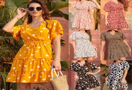 2020 Summer Women Floral Print Dress Boho Mini Beach Dress Sexig Vneck Short Sleeve Casual Ladies Party Dresses Vestido Femme5533965