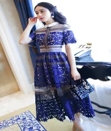 2016 Summer Self -ritratt Short Short Short Hollow Women Dress Dress Long Evening Party Maxi Dress Blue High Quality6601969