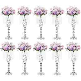 2st Gold Metal Flower Vases Crystal Stand Wedding Centerpieces for Tables Party Vase Home Decorations Room Decor Garden 240506