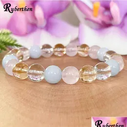 Charm Bilezikler Rthen Terazi Zodyak Taş Taşları Bileklik Aquamarine Gül Kuvars Citrine Net İyileştirici Kristal Mücevherler Ekim Drop Deliv Dhqlu