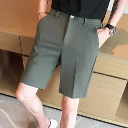 Men's Shorts 2024 Trendy Summer Solid Color Pocket Zipper Pleated Fashion Simple Versatile Casual Knee Length Straight Pants