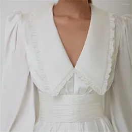 Lässige Kleider 2024 weißer Satin Ruffen Mini-Kleid elegante Lampel-Laternenhülle hoher Taillengürtel A-Line Plissee Lady Party Vestidos