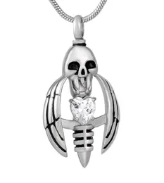 new z793 silver Hold Crsytal Wing Skeleton Stainless Steel Memorial Urn Necklace For Ashes Mens Keepsake Cremation Jewelry Pen3862281