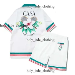 Casa Blanca Designer T Shirt Casa Blanca Man Men's Tracksuits Mens Hawaiian Beach Sets Vacation Shirts Casablanc Shirt Color Blocking Printed Shorts Set 220