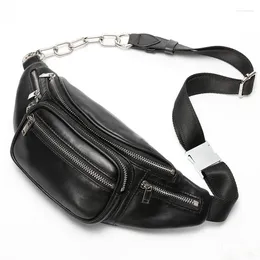 Waist Bags Chains Belt Bag Women Fanny Pack Fashion Genuine Cow Leather Handbag 2024 Hight Quality Sac Banane Femme