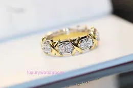 Frauen Band Tiifeany Ring Jewelry V Gold X Letter Diamond für Frauen exquisit hohe Kohlenstoffblocksymbol mit hoher Kohlenstofffarbe