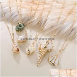Anhänger Halskette Böhmenbuschelschalen Halskette Natural Sea Beach Shell für Frauen weibliche Kuhrie Sommerparty Geschenk Schmuck mit Gold be Dhoan