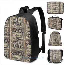 Ryggsäck roligt grafiskt tryck vintage don quixote bok USB Charge Men School Bags Women Bag Travel Laptop