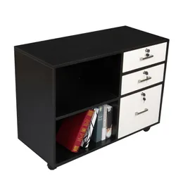 Wood File Cabinet with 3 Drawer and 2 Open Shelves Office Storage Cabinet with Wheel Printer Stand, 35.5"L x 15.7"W x 26"H