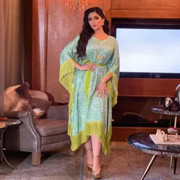 Etnisk kläder Bat Sleeve Big Size Dress for Women Dubai Abayas Muslim Green Tassel Maxi Wedding Evening Party Gown Abaya Kaftan