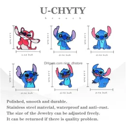 Pins Brooches Cartoon Stitch Brooch Set Gift Family Enamel Lapel Pin Clothing Backpack Decoration Diy Accessories For Children Women Otxwk