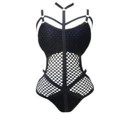Schwarzes strickes Netz Netz Frauen Badebekleidung Ein Stück Badeanzug weiblicher Badeanzug Schwimmhalter6797547