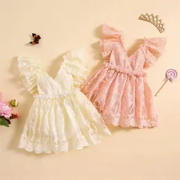 Rompers 0-24months Baby Girls Romper Dress Sleeve V-Neck Solid Lace Bodysuit Summer For Infant Girl Playsuit