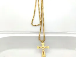 İsa Crucifix Büyük Kolye 22K Katı İnce Altın 18ct Tay Baht G/F Kolye 800mm Halat Zinciri Büyüleyici Takı Kalça Hop7208818