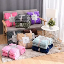 Shipping Striped Throw Wholesale Solid Ocean Blanket Flannel Fleece Soft Adult Cover Winter Warm Fluffy Bed Linen Bedspread For Sofa Bedroom spread room
