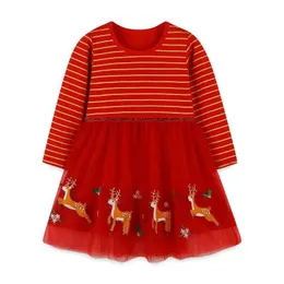 Girl's Dresses Jump Plan 2-7T Princess Girl Dress Reindeer och jultomten Jul Baby Clothing Net Ski Party Childrens Söt klänning2405