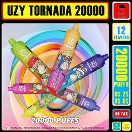 UZY TORNADO 20000 Puffs Vape 20k Disposable E-cigarettes 23ml Pre-filled Pod Mesh Coil 8500mAh Rechargeable Battery Pen VS Bang King fumot 15k