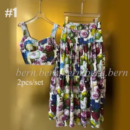 프리미엄 여자 프린팅 드레스 패션 카미솔 조끼 스커트 세트 화려한 플로라 프린트 드레스