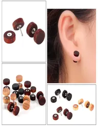 1 pc Fashion Natural Wooden Ear Studs Earnings For Women Men Wood Round Dumbbell Piercing Punk Earrings Stud3754275