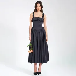 429 XL 2024 Milan Runway Dress Frühlings Sommer Ärmel und Spaghetti -Riemen schwarze Aprikosenkleider Damenkleider Mode hochwertige Fandi
