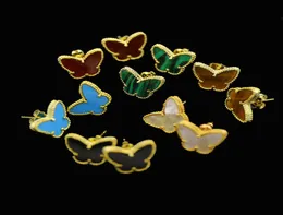 Yellow 18kgp Plated Nature Malachitered Gem Charms Butterfly Stud Earrings Jewelry for Children Girls Baby Kids Women Gifts1065977