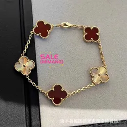 Klassisches Van -Schmuckzubehör vier Blattgraslaser Fünf Blumenarmband Frauen plattiert 18k Roségold natürliches rotes Chalcedony Auto Lucky Qyoq