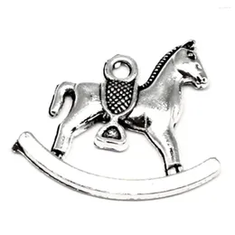 Charms de madeira para cavalos pingentes acessórios Jóias para artesanato 19x22mm 10pcs cor prata antiga